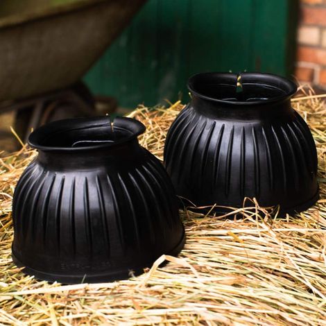 2 Cloches pour chevaux, Protection sabots en caoutchouc, Fermeture Velcro double, Équitation saut pâturage, Noir (1/5)
