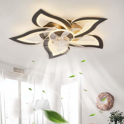 Ventilateur de Plafond LED avec Télécommande, 6 Vitesses, Lumière Dimmable, Ventilateur Intelligent Moderne pour Cuisine, Chambre et Salon, noir (1/5)