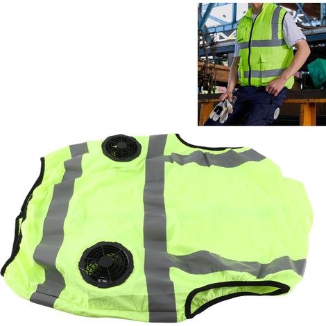 Chaleco ventilado Cool Vest XL 5V verde fluorescente reflectante con 2 ventiladores y puerto USB recargable (1/5)