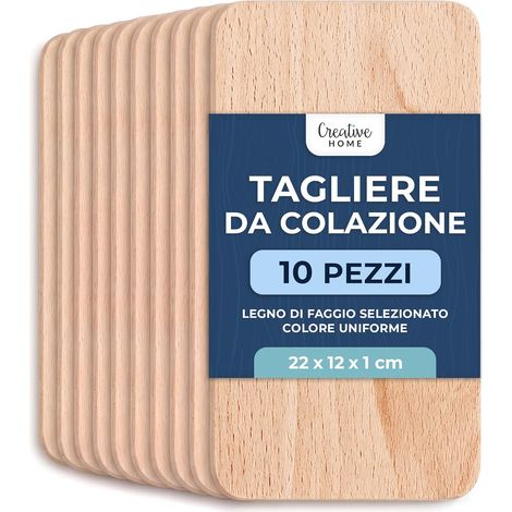 Creative Home Tagliere in Legno di Faggio, Set 10 Pezzi 22 x 12 cm Reversibile, per pane carne verdure e antipasti, tagliere da cucina e vassoio da portata, legno naturale, non oliato (1/5)