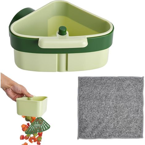 Passoire Evier avec Chiffon, Bouton-Pression Tamis Cuisine Filtre Evier Cuisine avec Ventouse, Suspendue étagère d'angle Organisateur, Passoir pour Collecter Déchets Alimentaires (1/5)