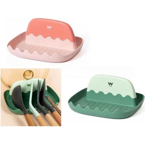 Porte cuillère - Maison - Multifonction - Plastique PP - Couleur vert et rose - 17.2x7.8x15.5cm (1/4)