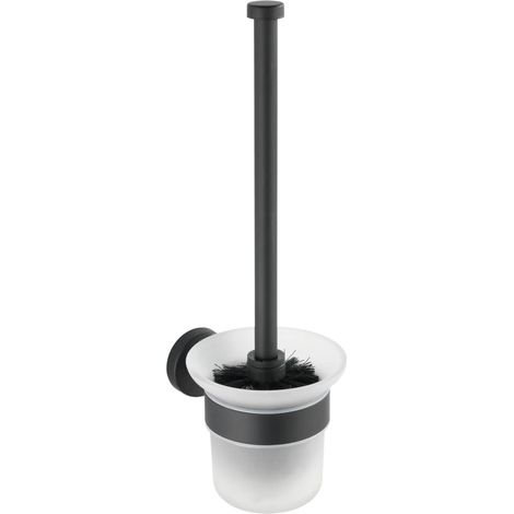 WC-Porte brosse murale Black Brosse WC design en inox noir avec support en verre satiné Accessoires salle de bain noirs modernes Dimensions 10 x 35 x 14 cm Inox matt (1/4)