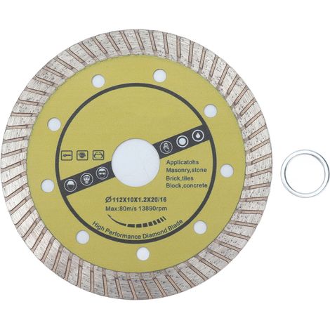 Disque diamanté à jante continue 112mm pour carrelage et béton, 58 dents, adapté au porte-outil 20mm. (1/5)