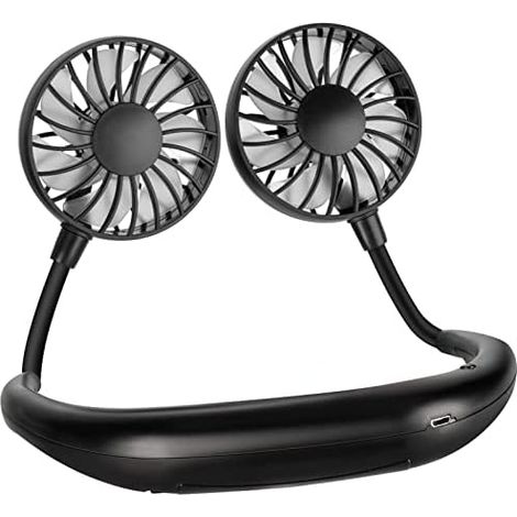 Nackenventilator Hals Ventilator Tragbarer: 2000mAh Halsventilatoren mit USB Leise Portable Neck Fan - Mini Ventilator für Outdoor Büro Camping Reisen (All Black) (1/5)