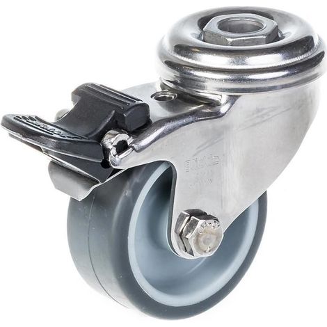 Rollen - 50 mm - Edelstahl - Graues Gummi - Drehbar mit Bremse