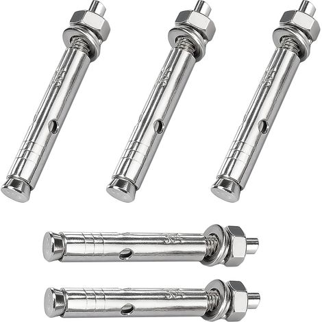 5 vis à expansion, vis d’ancrage à manche d’expansion à écrou hexagonal, ancrages de fixation résistants, vis à expansion d’ancrage en acier inoxydable avec écrous (M10 x 100 mm) (1/5)
