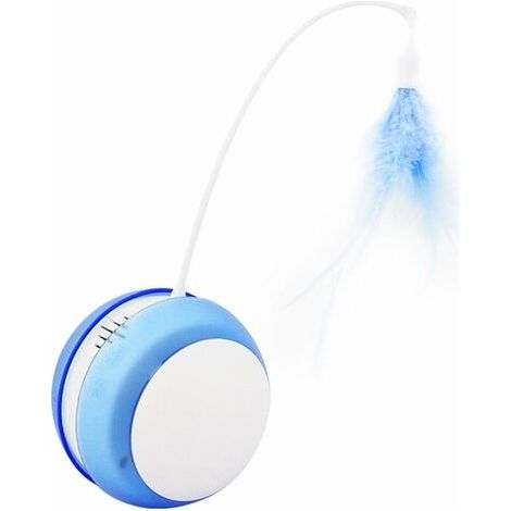 BUNTHAUS Jouet Gobelet Chat Jouet électrique pour Chat avec Boule Anti-Chute LED Plume, Canne à pêche à Roulement Automatique pour Chat Drôle Fournitures pour Animaux Bleu (1/5)