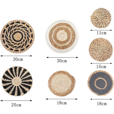 Lot de 7 paniers muraux bohèmes en rotin osier – Décoration murale naturelle – 6 styles différents – Dimensions variées pour intérieur élégant (1/5)