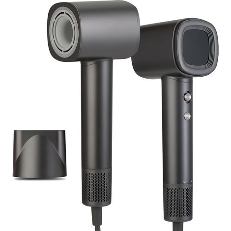 Seche Cheveux Ionique 1600W, 200 Millions d’Ions, 3 Réglages de Température, 2 Vitesses, 59dB Silencieux, avec Embout, Léger pour Maison et Voyage, Noir (1/5)