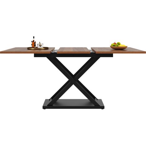 Table à manger extensible 120-160x80 cm, MDF et métal, couleur noyer et noir (1/5)