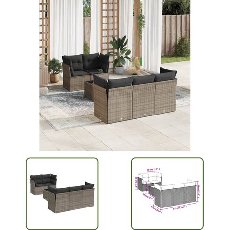 The Living Store Salon de jardin 6 pcs avec coussins gris résine tressée - Ensemble Salon De Jardin - Mobilier De Jardin - Salon De Jardin Design - Meubles De Jardin Résistants - Canapé D'extérieur (1/3)
