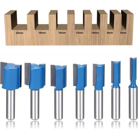 Embouts De Fraises Droites - Tige 8 mm - Diamètres Têtes 6 8 10 12 14 18 20 mm - Pour Travail Du Bois - Lot De 7 (1/4)