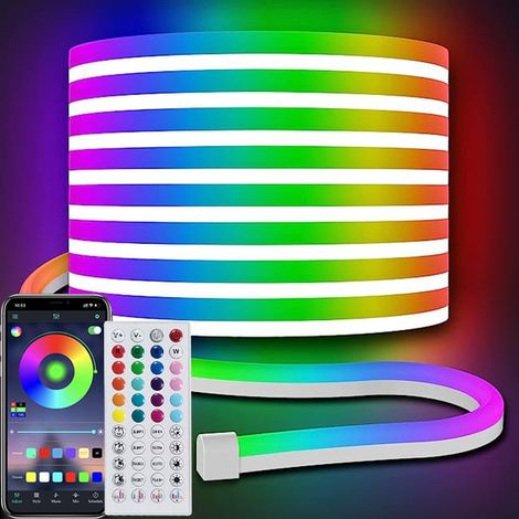 Ruban LED RGB 5m, smartphone PAA sans fil Bluetooth, silicone multicolore, bandeau lumineux d'ambiance réactif au son, création personnalisée (1/5)