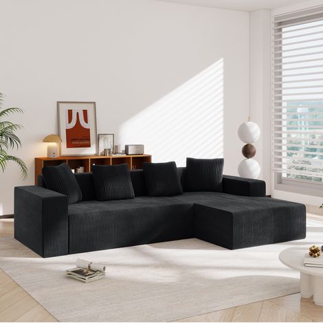 Modulares Ecksofa L Form (261x146x65 cm), tiefes Sitzsofa, 2 Teile, Cord, Schwarz (1/5)