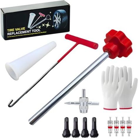 7 Pièces Valve Pneu Voiture Remover, Demonte Obus, Comprenant Un Extracteur de Valve, Outil à Crochet, pour Les Voitures, Camions, Vélos, Motos - (1/5)