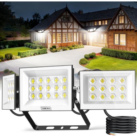 Projecteur LED Extérieur 150W Spot 6500K Blanc Froid 15000 Lumens IP66 Étanche Éclairage Flood pour Jardin, Garage, Cour (1/5)