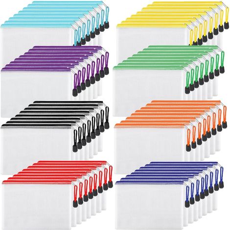 Set di 64 sacchetti a rete con cerniera, 8 colori, sacchetti riutilizzabili formato A4, ideali per organizzare e conservare, sacchetti impermeabili con cerniera (1/4)