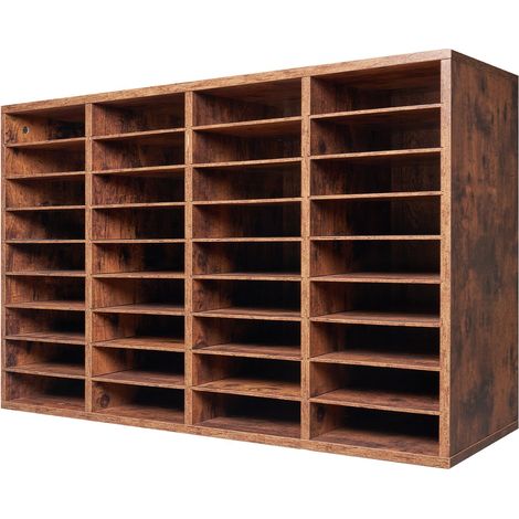 Briefablage mit 36 Fächern, Dokumentensortierer aus Holz mit herausnehmbaren Einlegeböden, Aufbewahrung für Homeoffice/Schule, Aktenschrank für Papiere und Ordner, dunkelbraun (1/5)