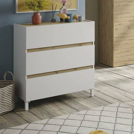 Dmora - Cajonera Forfar, Cómoda multiusos, Cómoda de dormitorio, Gabinete con cajones, 79x41 h91 cm, Blanco y Roble nodoso (1/5)