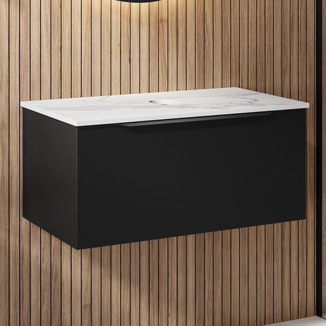 800mm Countertop Bathroom Vanity Unit Wall Hung Furniture Soft Close Black (1/5)