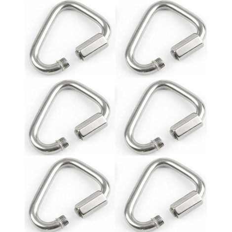 Lot de 6 mousquetons M6 Delta Quick Link, en acier inoxydable 304 avec verrouillage triangulaire, pour hamacs, sacs de frappe, balançoires, salle de sport (1/5)