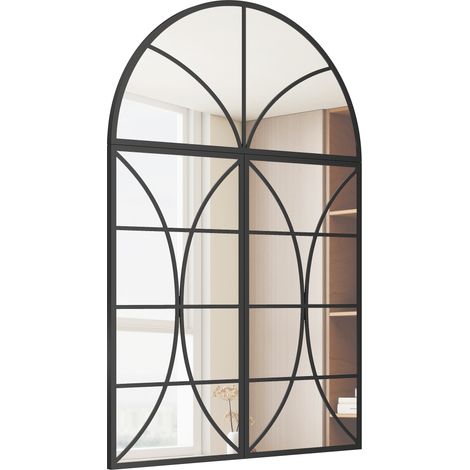 Set aus 3 gebogenen Wandspiegeln 80 x 120 cm in Fensterform, aus gehärtetem Glas und schwarzem Metall