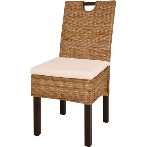 Chaise rotin avec coussin et pieds manguier Kaleb - Lot de 2 (1/3)