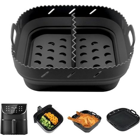 Silikon-Backform für Heißluftfritteusen - geeignet für 55 l und 62 l - Zubehör mit Trennwänden - Heißluftfritteusen-Zubehör - schwarz. (1/5)