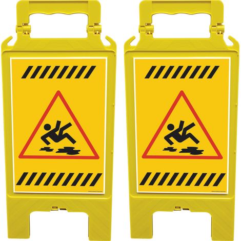 Lot de 2 chevalets de signalisation, attention sol glissant, risque de chute - Chevalet jaune (1/5)