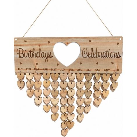 Tableau calendrier d'anniversaires en bois, finition chocolat, décoration murale, montage facile (1/2)