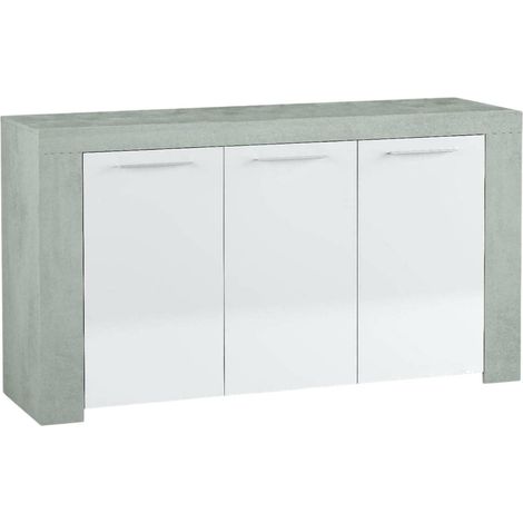 Dmora - Credenza Amaculi, Buffet da soggiorno, Mobile porta TV, Madia per salotto, Armadio moderno a 3 ante, 144x42h80 cm, Cemento e Bianco