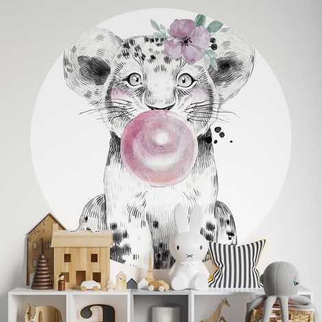 Sticker mural rond / cercle Enfants - Lionceau - Diamètre 30 cm - Adhésif MAT (1/2)
