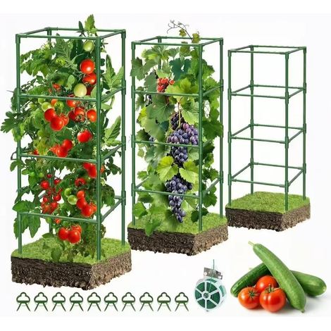 Ensemble de 3 supports pour plantes, carré de 148 cm, adapté aux plantes grimpantes d'extérieur comprend des clips de fixation et du fil de ligature (1/5)