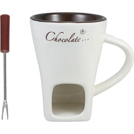 Mug À Fondue - Céramique Avec Fourchette Et Bougie - Pour Chocolat Et Fromage - Usage Domestique - 1 Pièce (1/5)