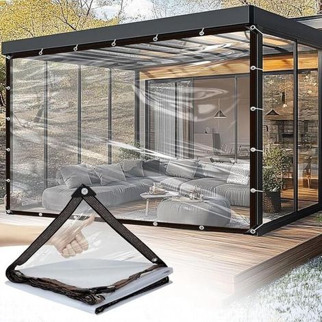 Bâche transparente pour l'extérieur - 2 x 4 m - Avec œillets - Imperméable et imperméable (1/4)