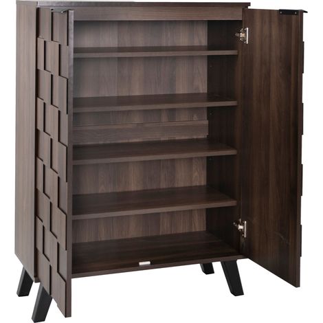 Buffet de rangement en bois foncé avec 5 compartiments et étagères réglables, 80 x 35,5 x 110 cm (1/5)