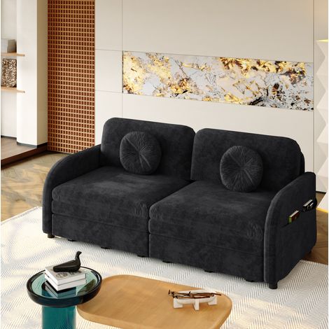 Sofá cama 3 en 1 negro de chenilla con almacenaje para espacios pequeños - CHICFURN (1/5)