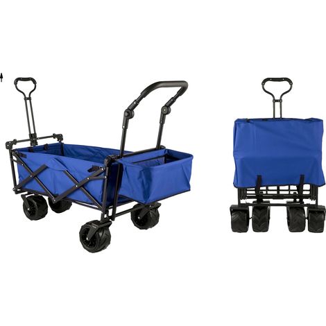 Chariot Pliable, Poignée Réglable, Auvent Amovible, Bleu (1/2)