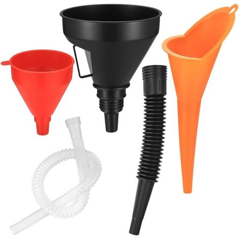 Lot de 3 entonnoirs automobiles, entonnoirs à carburant à large ouverture, entonnoirs flexibles à angle droit, avec bec amovible et filtre pour eau/essence/liquide de refroidissement (1/4)