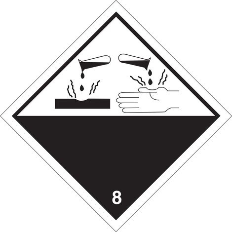 Etichetta autoadesiva o supporto alluminio A.D.R per classe 8 per "Materie corrosive" 300x300mm Modello - PVC adesivo