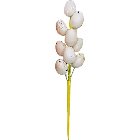 Ostereierzweig mit Blüten, 23 cm, verschiedene Farben – Weißer Schaumstoff-/Metallstiel (1/2)