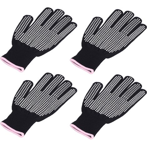 4er-Pack hitzebeständige Handschuhe mit Silikonnoppen, weiß, mit rosa Silikonrand (1/5)