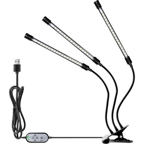 Lampe de croissance USB pour plantes d'intérieur, lumière blanche à spectre complet, angle d'éclairage réglable, pince de bureau, 5 niveaux d'intensité, minuterie 4/8/12 h (1/2)