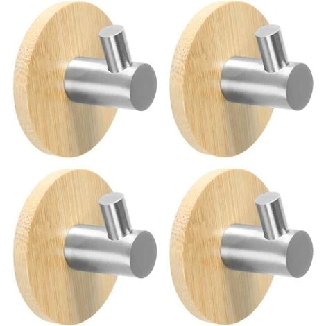 Badezimmer Handtuchhaken 4 Stück Holz Kleiderhaken Bambus Wandhaken Klebehaken Badezimmer Handtuchhaken Klebetürhaken für Küche Bad