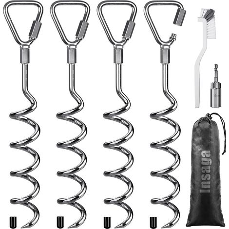 Lot de 4 piquets d'ancrage au sol robustes en forme de tire-bouchon, piquets de tente pour trampoline - Piquet en spirale pour balançoire de jardin/camping/auvent/abri/chien/abri de voiture (1/5)