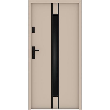 Porte d'entrée en acier pleine et inox H207 x L100 cm - verre fumé - beige - épaisseur 55 mm - poussant droit - ARICANE
