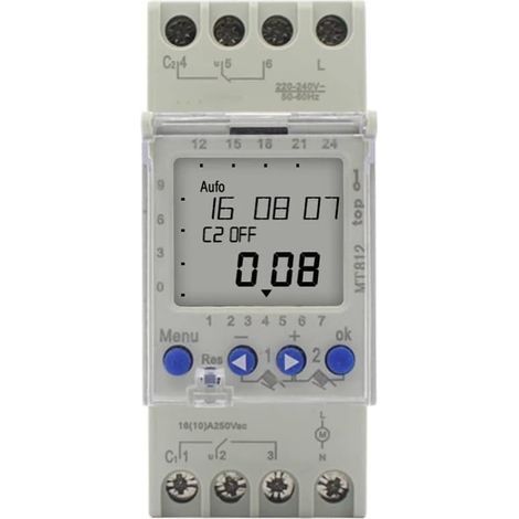 Minuterie modulaire double canal AHC822, programmateur horaire LCD 230V, 7 jours/24h, pour tableau électrique, éclairage, piscine (1/5)