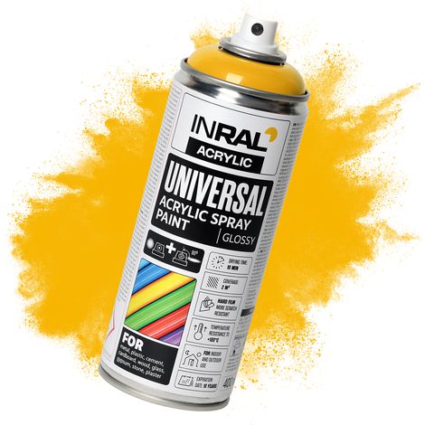 Peinture aérosol acrylique INRAL - bombe spray multi-support RAL1023 jaune signalisation brillant, séchage rapide, intérieur/extérieur - 400 ml