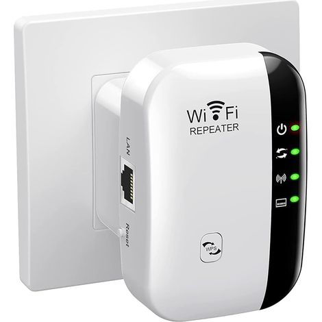 Répéteur WiFi, amplificateur WiFi 300 Mbps 2,4 GHz, extension de signal sans fil, compatible avec toutes les box internet, fonctions AP/RP et WPS. (1/5)